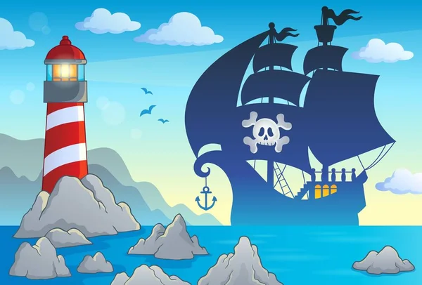 Silhouette bateau pirate thème 3 — Image vectorielle