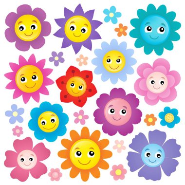 Happy flower heads theme set 1 clipart