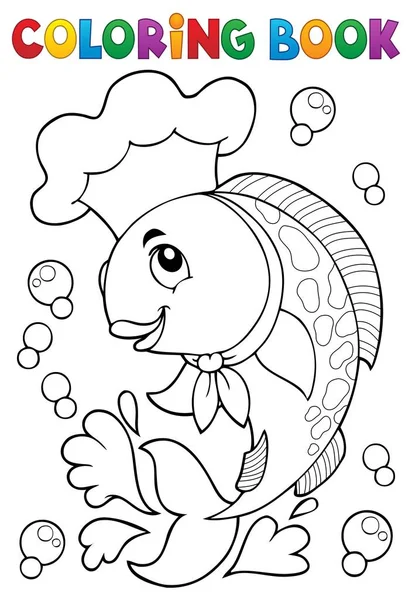 Livro para colorir com peixe chef —  Vetores de Stock