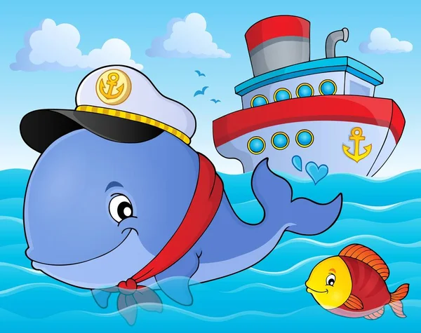 Sailor whale theme image 2 — Stock Vector