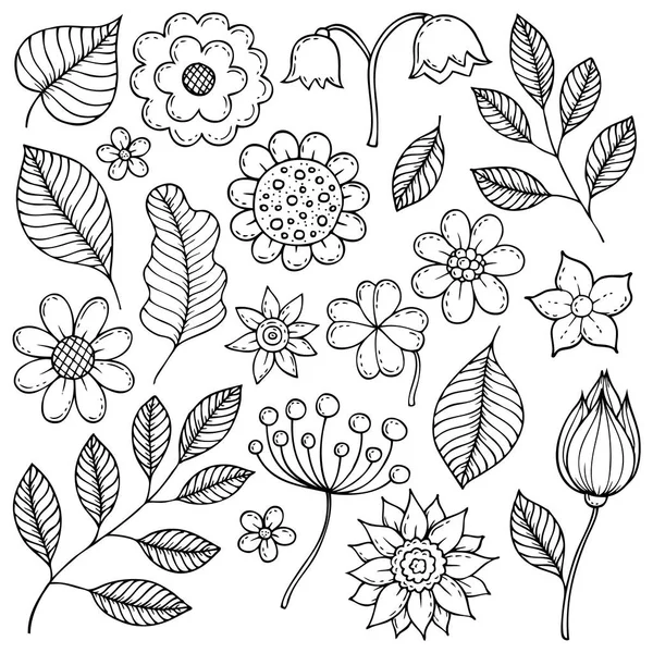 Desenhos de flores e folhas tema 1 — Vetor de Stock