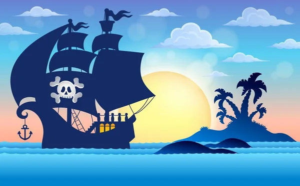 Pirata silhouette nave tema 5 — Vettoriale Stock