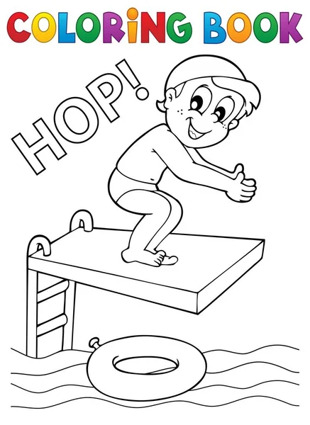 Coloring book boy jumping into water — Stock Vector