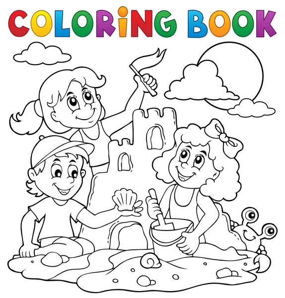 Färgläggningsschemat bok barn och sandslott — Stock vektor