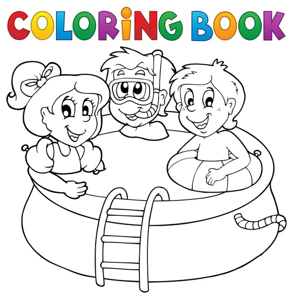 Coloring book pool and kids — Stock Vector