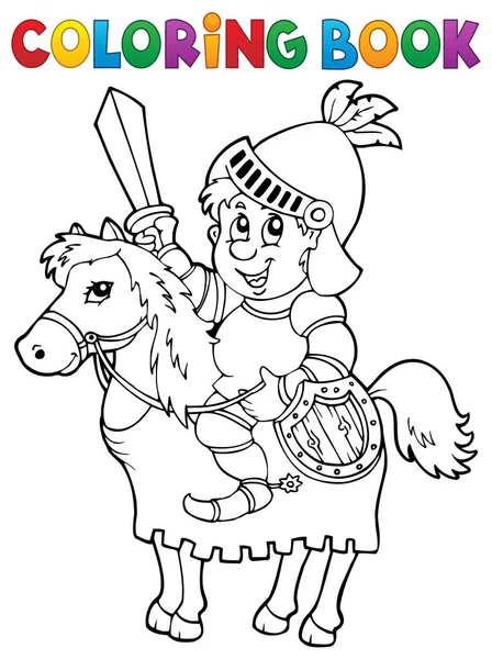 Libro da colorare cavaliere a tema cavallo 2 — Vettoriale Stock