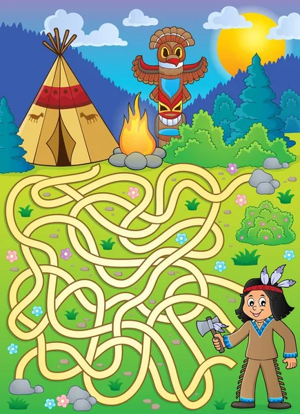 Labyrinthe 4 avec garçon amérindien — Image vectorielle