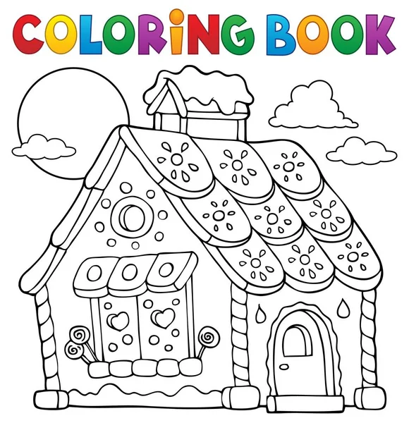 Kleurplaat boek peperkoek huis thema 1 — Stockvector