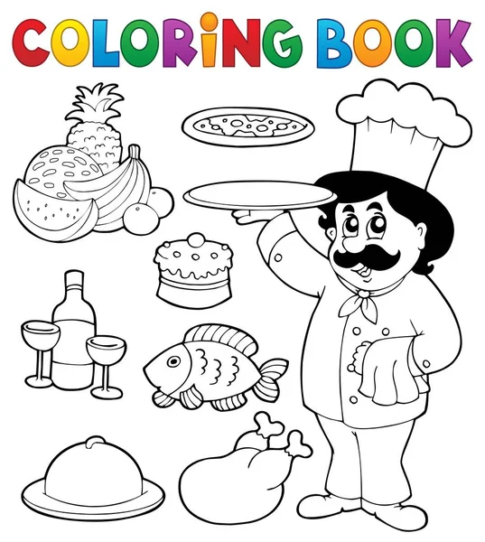 Libro da colorare chef tema 3 — Vettoriale Stock