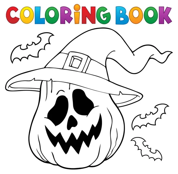 Coloring book pumpkin in witch hat — Stock Vector