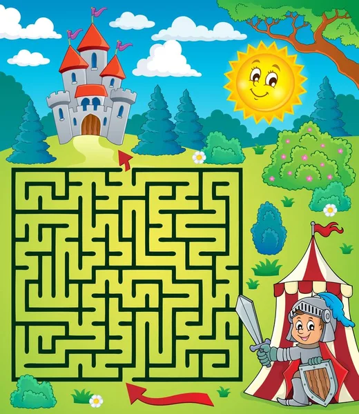 Labyrinth 3 mit Ritter-Thema — Stockvektor