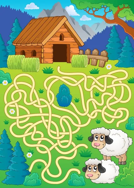 Labyrinthe 30 avec thème mouton — Image vectorielle