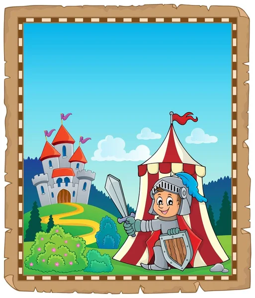 Perkament met knight per tent thema 2 — Stockvector