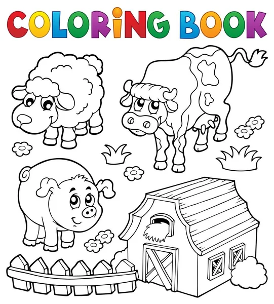 Coloring book with farm animals 6 — Stock Vector