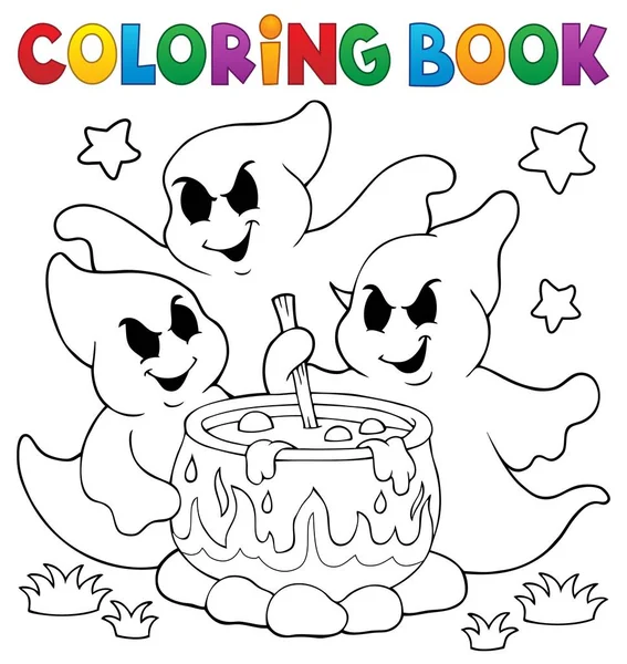 Coloring book ghosts stirring potion — Stock Vector