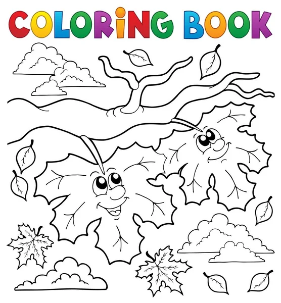 Coloring book happy autumn leaves — Stock Vector