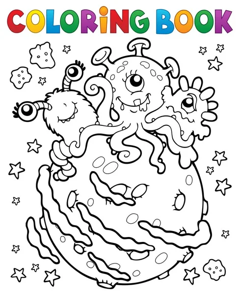 Coloring book three aliens on planet — Stock Vector