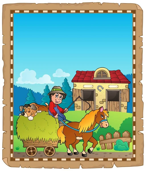 Parchment with farmer riding cart — Stock Vector