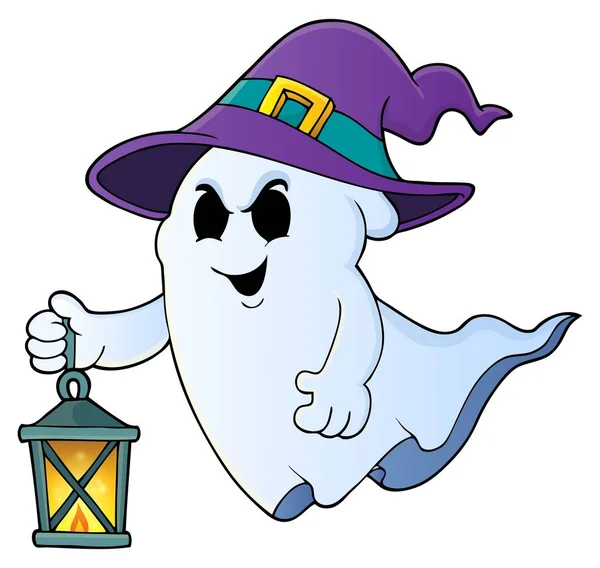 Ghost with hat and lantern theme 1 — Stock Vector