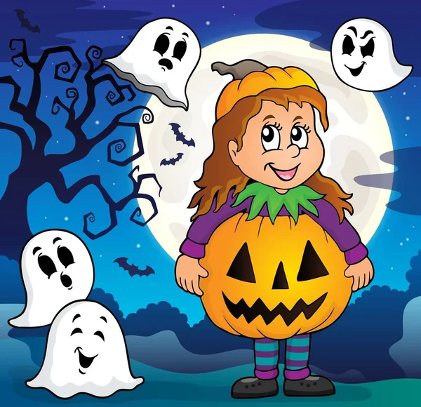 Dívka v Halloween kostýmu motiv obrazu 3 — Stockový vektor