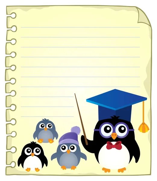 Notepad page with school penguins — Stock Vector