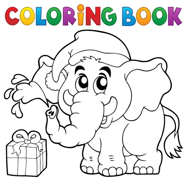 Coloring book Christmas elephant — Stock Vector