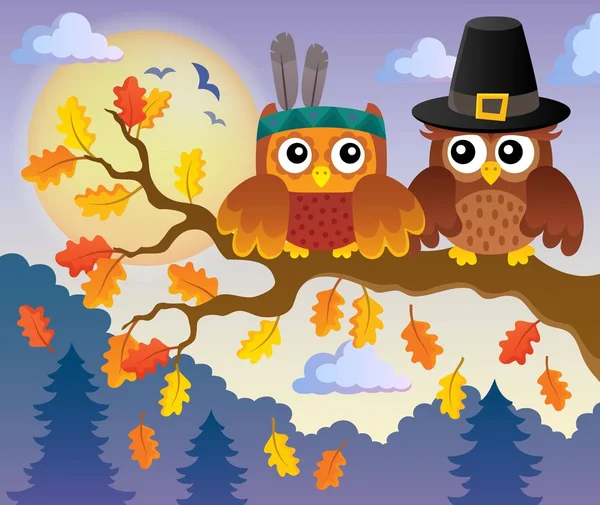 Thanksgiving owls thematic image 4 — Stock Vector