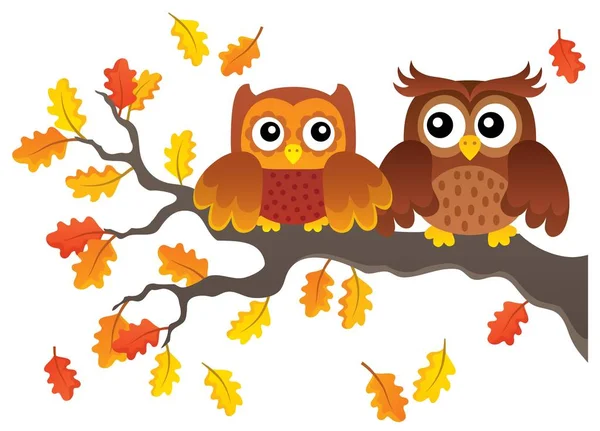 Autumn owls on branch theme image 1 — Stock Vector