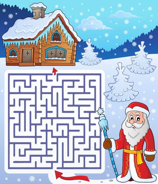Maze 3 with Father Frost theme — Stock Vector