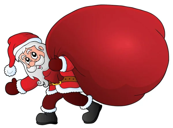 Père Noël avec grand sac cadeau thème 1 — Image vectorielle