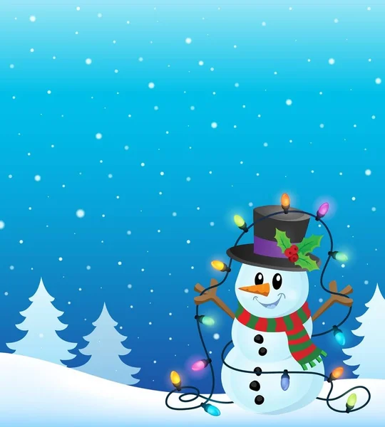 Bonhomme de neige avec lumières de Noël image 4 — Image vectorielle