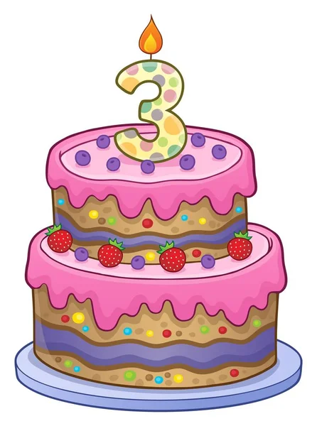 Birthday cake image for 3 years old — Stock Vector