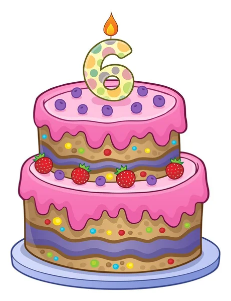 Birthday cake image for 6 years old — Stock Vector