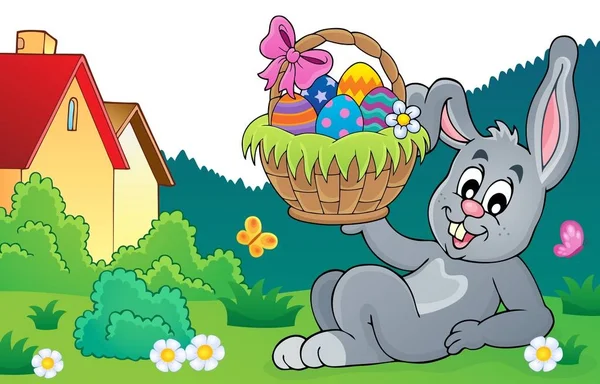 兔子举行复活节篮子主题8 — 图库矢量图片
