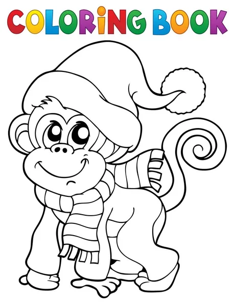 Coloring book monkey in winter clothes — Stock Vector