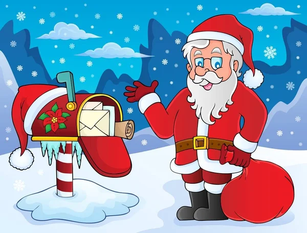 Tema Santa Claus y buzón 1 — Vector de stock