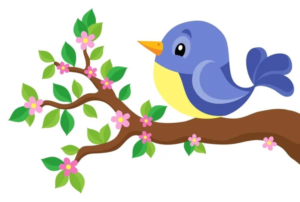 Stylized bird on spring branch theme 1 — Stock Vector