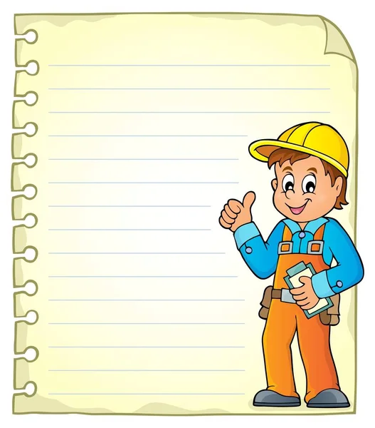 Notepad page with construction worker — Stock Vector