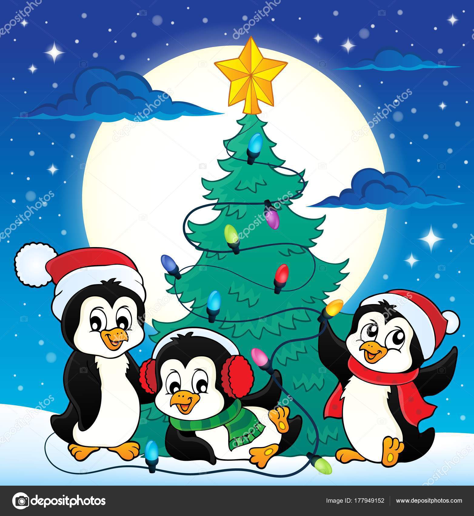 Christmas tree and penguins image 4 Stock Vector Image by ©clairev