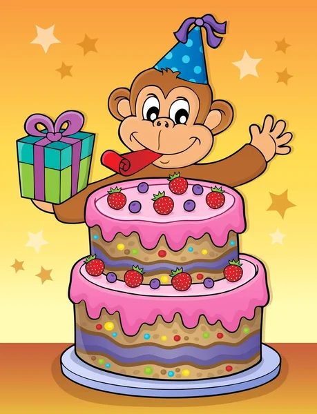 Cake and party monkey theme 2 — Stock Vector