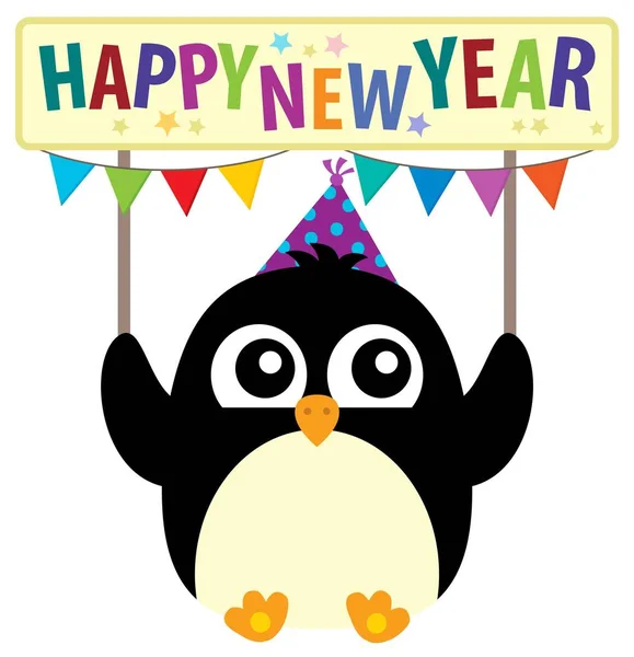 Frohes neues Jahr Thema mit niedlichen Pinguin — Stockvektor