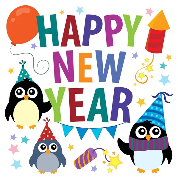Frohes neues Jahr Thema mit Pinguinen — Stockvektor