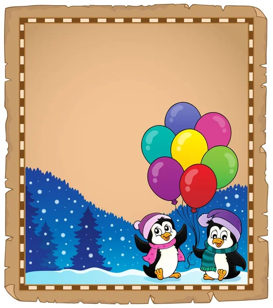 Feliz festa pinguins pergaminho 1 —  Vetores de Stock