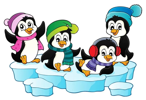 Pinguins de inverno feliz tópico imagem 1 —  Vetores de Stock