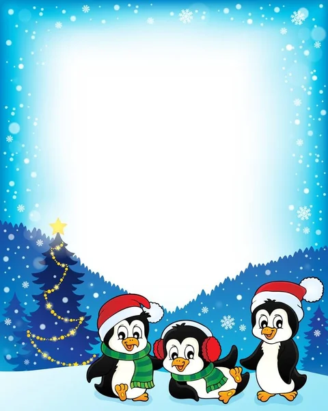 Noel penguenler tematik çerçeve 1 — Stok Vektör