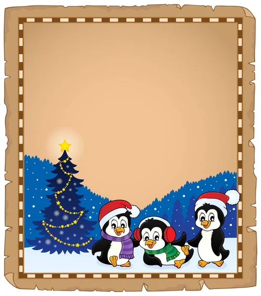 クリスマス ペンギン テーマ羊皮紙 2 — ストックベクタ