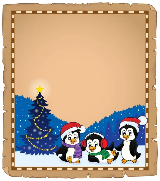 Pingüinos de Navidad pergamino temático 2 — Vector de stock