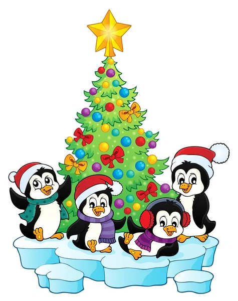 ख्रिसमस ट्री आणि पेंग्विन प्रतिमा 1 — स्टॉक व्हेक्टर