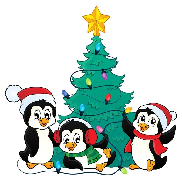クリスマス ツリーとペンギン画像 3 — ストックベクタ