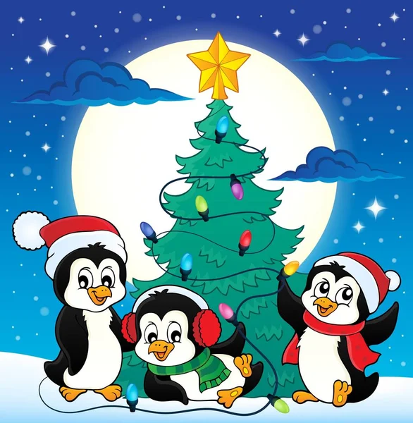 Χριστουγεννιάτικο δέντρο και πιγκουΐνους εικόνα 4 — Διανυσματικό Αρχείο